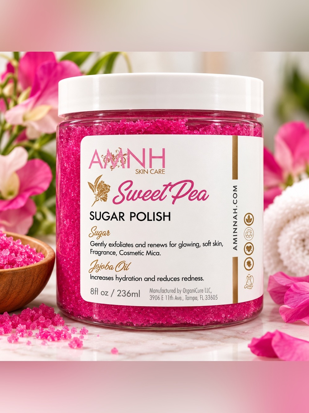 Aminnah Sweet Pea Bright Pink Sugar Polish Exfoliant